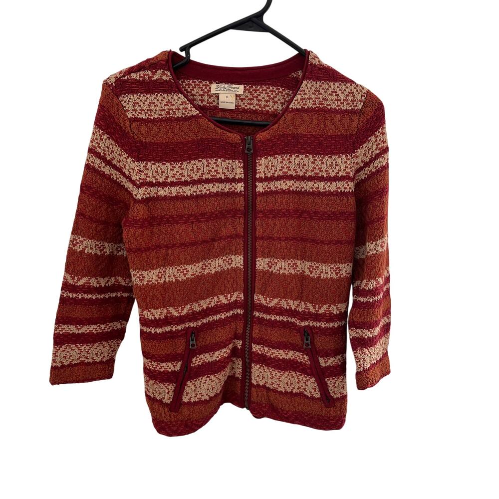 Lucky Brand Cardigan Womens Small Red Fair Isle Knit Sweater 3/4 Sleeve Boho